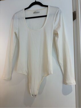 Abercrombie & Fitch Cream Ribbed Scoop Neck Long Sleeve Bodysuit